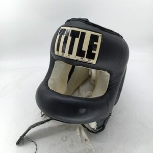 Title Boxing Headgear Black Leather Training Sparring Helmet Adult JU-05 Used a8
